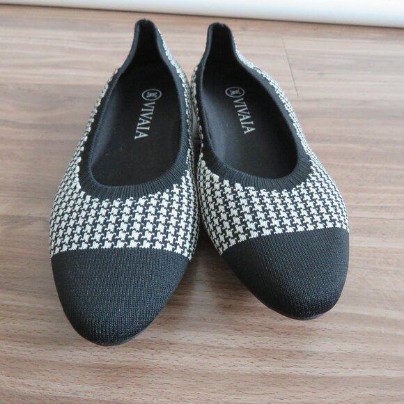 VIVAIA Tamia Round-Toe Ballet Flats in Black White Houndstooth Academia Preppy - Picture 11 of 14